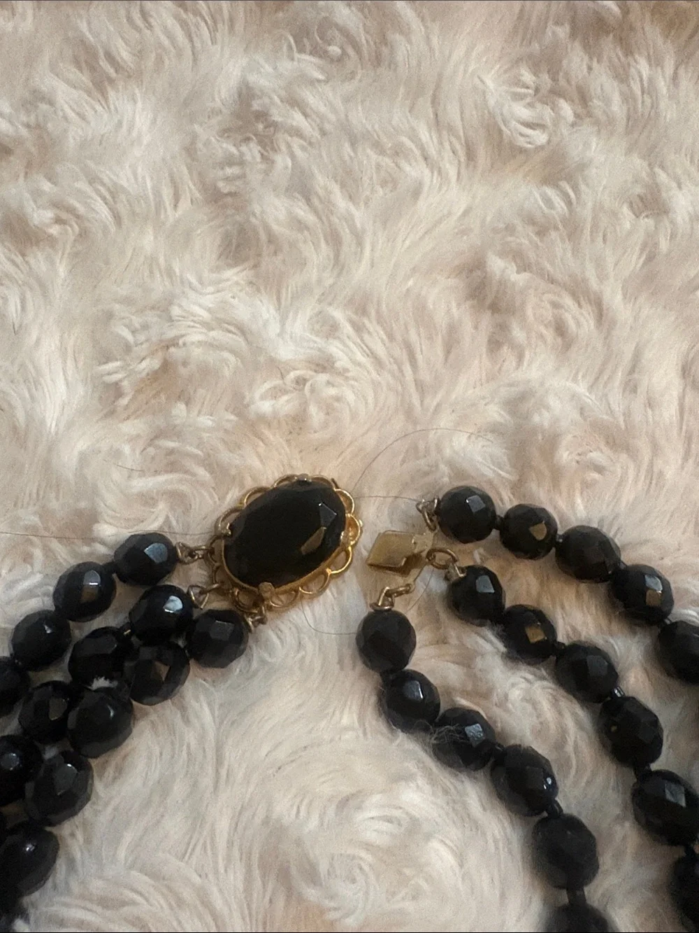 Vintage -Three-Strand Black Faceted Bead Necklace - Women Jewelry